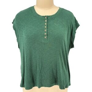 Lane Bryant Henley Top Green Slub Knit Button Front 22/24